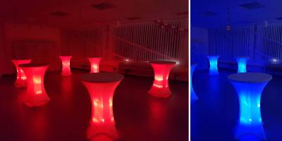 Stehtische mit Hussen und LED Beleuchtung